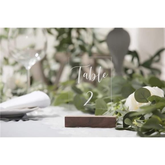 10 Pack Rustic Acrylic Sign Holders | Walnut Wood Table Numbers Display Stands - Picture 5 of 6